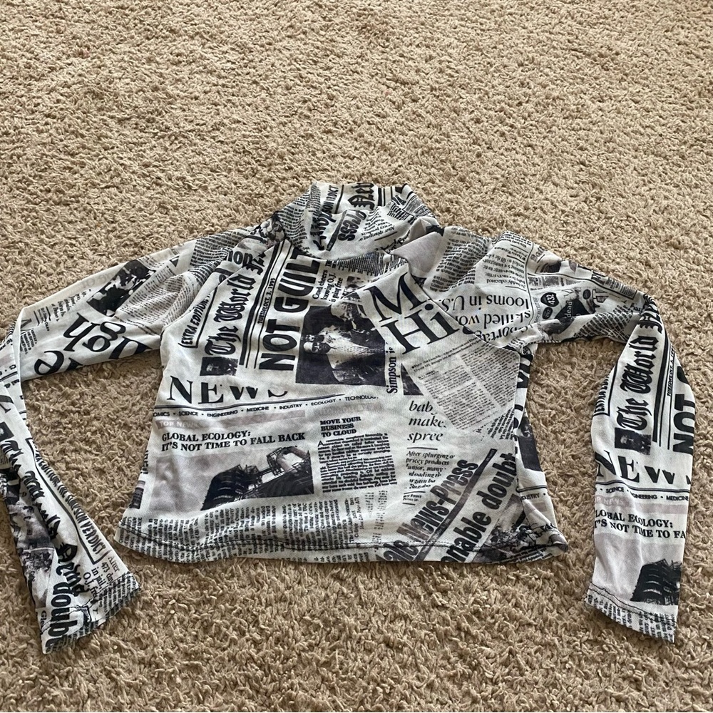 Newspaper Print Long Sleeve Top